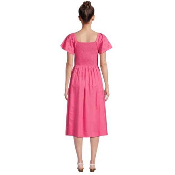 Beachlunchlounge Smocked Midi Dress Barbie Pumps Color Short Eyelet Sleeves XL - Picture 3 of 10